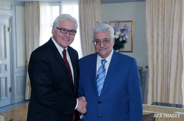 Palestinian President Mahmoud Abbas meets with the former German Foreign Minister Steiinumeir in Berlin on May 5,2011. Photo by Thaer Ganaim