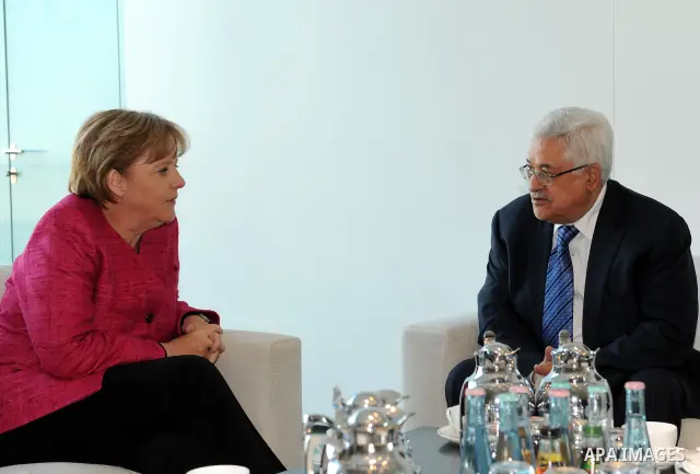 Palestinian President Mahmud Abbas meets with German Chancellor Angela Merkel at the chancellery on May 5, 2011 in Berlin. Germany stressed that it would not recognise a Palestinian state without Israel's acceptance afte...
