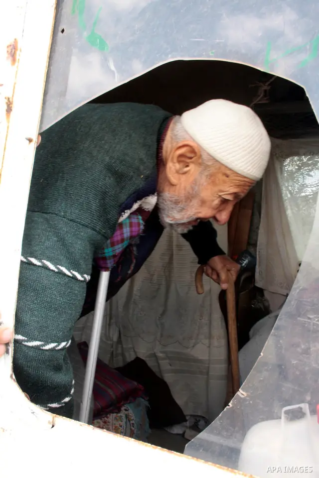 A Palestinian Sheikh Abed el-Haseeb Zaloum, 78 years, lives in a damaged bus, since his house was demolished before ten years by Israeli bulldozers near the Jewish settlement of Karyat Arbaa, in the West Bank city of Heb...