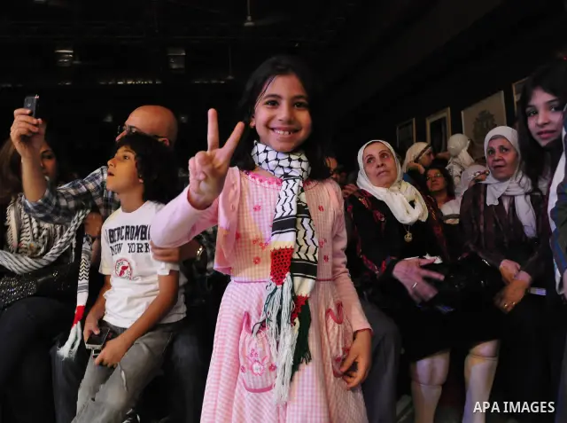 Egyptians and Palestinians gather in celebration To support the third intifada in El- Sawi Hall in Cairo, on May 7, 2011. Photo by Ahmed Asad