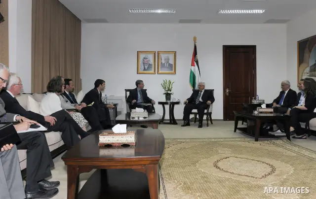 Palestinian President Mahmoud Abbas (Abu Mazen) during a meeting with a delegation from American Jewish, J Street group in the West Bank city of Ramallah on May 8, 2011. Photo by Thaer Ganaim