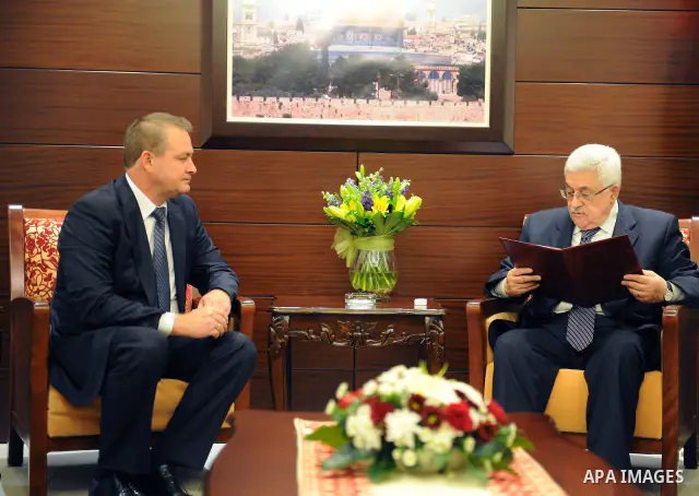 Palestinian President Mahmoud Abbas (Abu Mazen) during a meeting the Russian ambassador in the West Bank city of Ramallah on May 8, 2011. Photo by Thaer Ganaim