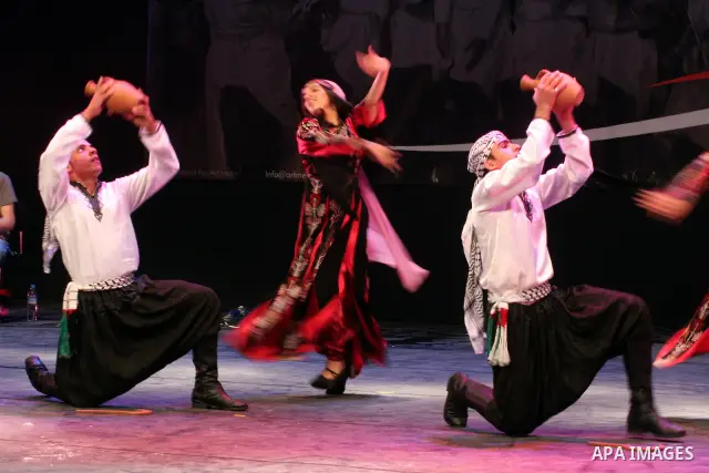 Palestinians, from Lebanon refugee camps, perform traditional dancing Dabka during a celebration at the Cultural Palace in the West Bank city of Ramallah on May 8,2011. Photo by Issam Rimawi