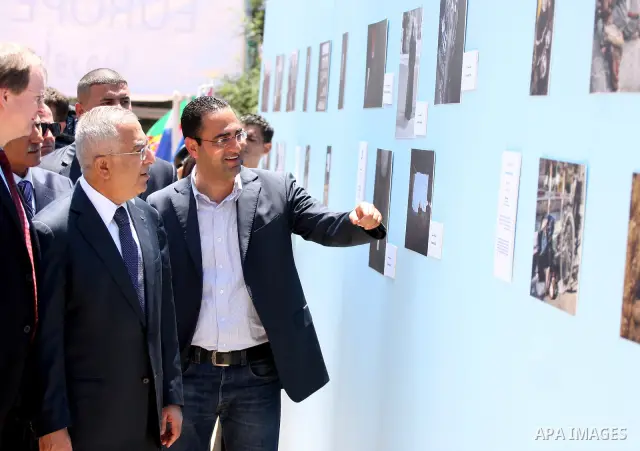 Palestinian Prime Minister, Salam Fayyad participates in a celebration to mark "Europe Day" in the West Bank city of Ramallah on May 9, 2011. France announced it would donate 10 million euros to the Palestinian Authority...