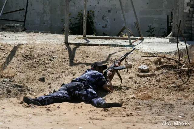 Palestinian Hamas security forces show their skills during a graduation ceremony at the Arafat police compound in Gaza City on May 10, 2011. Photo by Mohammed Othman