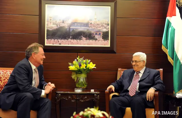 Palestinian President Mahmoud Abbas (Abu Mazen) during the meeting with UN envoy, Robert Serry in the West Bank city of Ramallah on May 10, 2011. Photo by Thaer Ganaim.