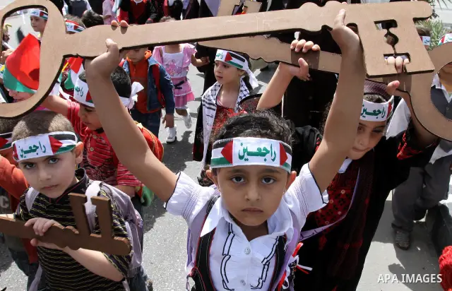 Palestinian children take part in a Nakba rally in Gaza City May 12, 2011. Palestinians will mark "Nakba" (Catastrophe) on May 15 to commemorate the time when hundreds of thousands of Palestinians were expelled or fled f...