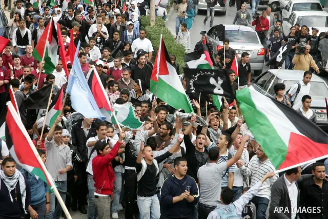 Palestinians take part in a demonstration to mark the 63th anniversary of "Nakba" (catastrophe), in the West Bank city of Bethlehem, on May 12, 2011. Nakba means "catastrophe" in reference to the birth of the state of Is...
