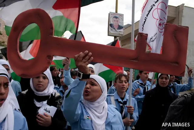 Palestinians take part in a demonstration to mark the 63th anniversary of "Nakba" (catastrophe), in the West Bank city of Bethlehem, on May 12, 2011. Nakba means "catastrophe" in reference to the birth of the state of Is...
