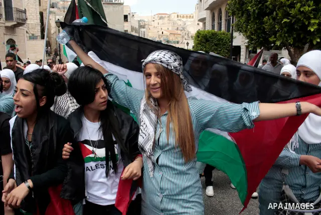 Palestinians take part in a demonstration to mark the 63th anniversary of "Nakba" (catastrophe), in the West Bank city of Bethlehem, on May 12, 2011. Nakba means "catastrophe" in reference to the birth of the state of Is...