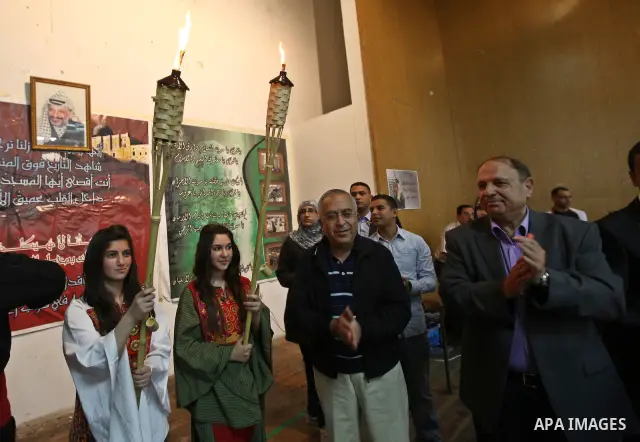 Palestinian Prime Minister, Salam Fayyad attends the final ceremony of Cultural Mondial in the West Bank town of Al-Ezareah on May 12, 2011. Photo by Mustafa Abu Dayeh