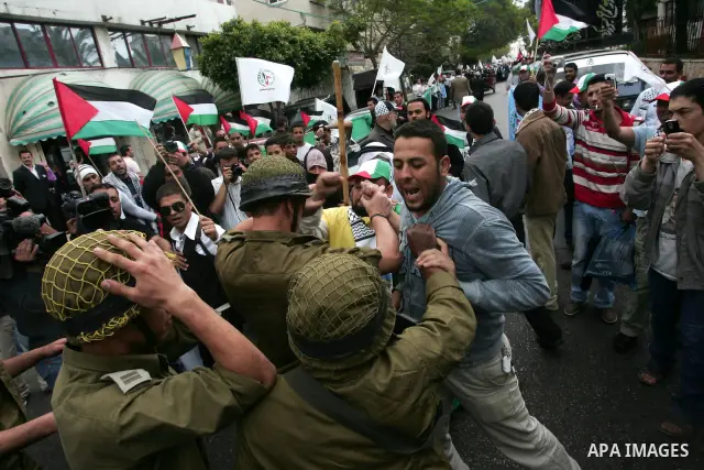 Palestinians Artists take part in a demonstration to mark the 63th anniversary of "Nakba" (catastrophe), in Gaza city, on May 14, 2011. Through the display of theatrical sketch. Nakba means "catastrophe" in reference to...