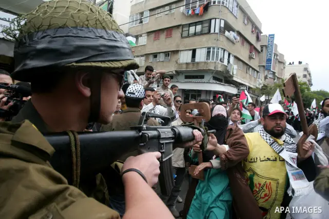 Palestinians Artists take part in a demonstration to mark the 63th anniversary of "Nakba" (catastrophe), in Gaza city, on May 14, 2011. Through the display of theatrical sketch. Nakba means "catastrophe" in reference to...