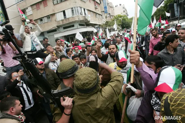 Palestinians Artists take part in a demonstration to mark the 63th anniversary of "Nakba" (catastrophe), in Gaza city, on May 14, 2011. Through the display of theatrical sketch. Nakba means "catastrophe" in reference to...