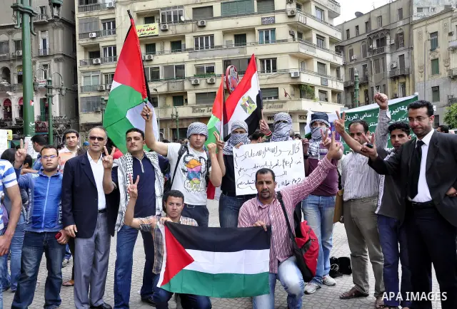 Egyptian demonstrators gather at Cairo's Tahrir Square on May 14, 2011 during a protest in solidarity with the Palestinians as they mark the "Nakba" or "catastrophe" which befell them following Israel's establishment in...