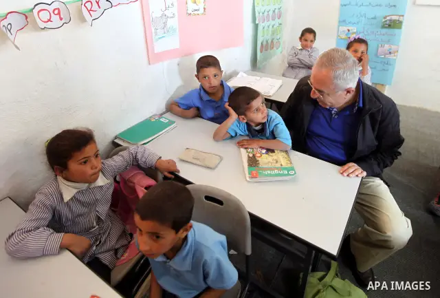 Palestinian Prime Minister, Salam Fayyad during a tour on May 15, 2011 with Ms. Valerie Amos Under-Secretary-General and Emergency Relief Coordinator and Ms. Kristalina Georgieva the EU Commissioner for International Coo...