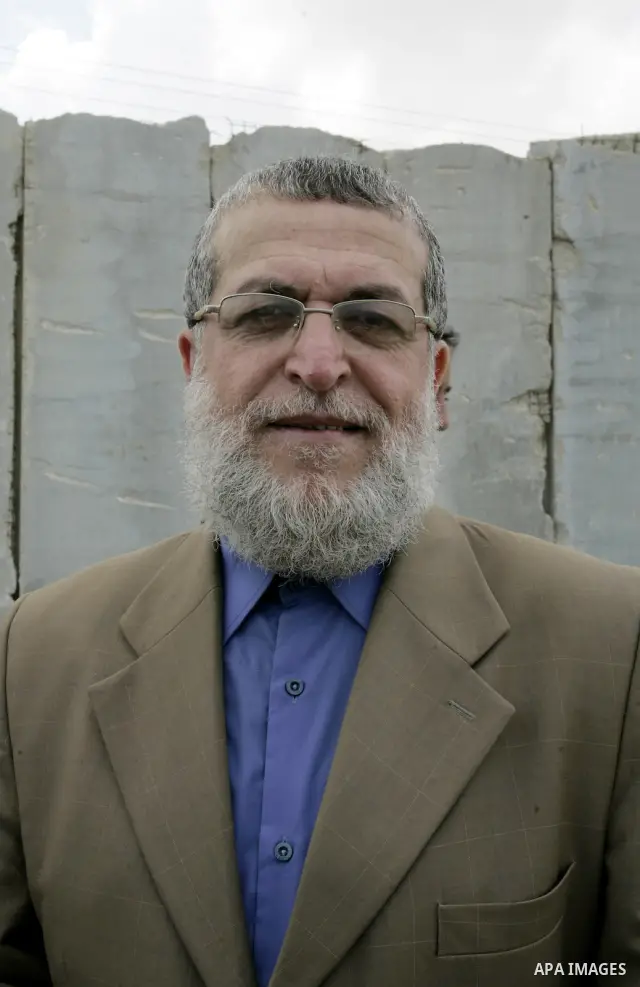 Palestinian Senior Jihad Islamic leader, Nafez Azzam participates in a rally along the Rafah border terminal between Egypt and the southern Gaza Strip, on May 15, 2011, during a gathering to mark the 63th anniversary of...