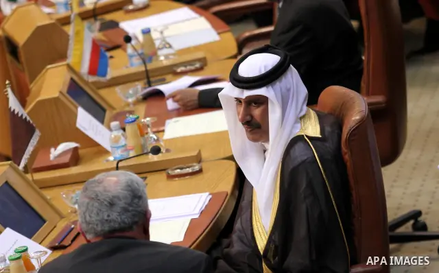 Qatari Premier and Foreign Minister Sheikh Hamad bin Jassem al-Thani attends an Arab foreign ministers meeting to select a new secretary general of the Arab League at the institution's headquarters in Cairo on May 15, 20...