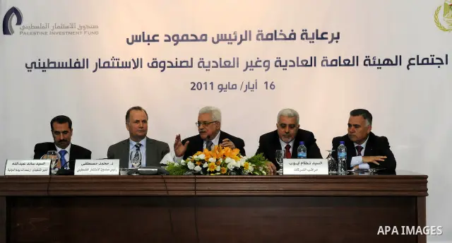 Paletinian President Mahmoud Abbas (Abu Mazen) during a session of the palestinian Investment Fund, in the west bank city of Ramallah on May 16, 2011. Photo by Mohammed Atiq