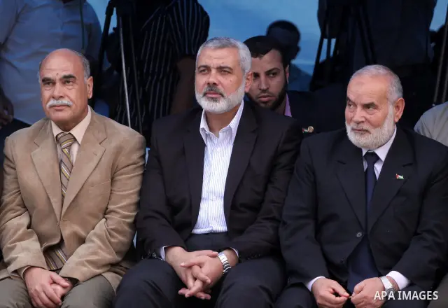 Palestinian Prime Minister in Gaza Strip, Ismail Haniya visits in Gaza city on May 17,2011 the condolences tent for the martyrs killed in the border between Syria, Lebanon and Israel during rallies to mark 63rd anniversa...
