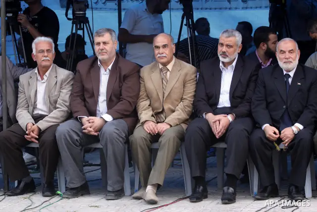 Palestinian Prime Minister in Gaza Strip, Ismail Haniya visits in Gaza city on May 17,2011 the condolences tent for the martyrs killed in the border between Syria, Lebanon and Israel during rallies to mark 63rd anniversa...