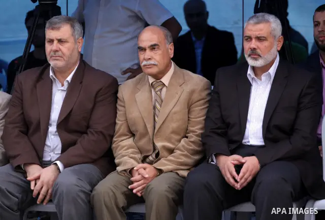 Palestinian Prime Minister in Gaza Strip, Ismail Haniya visits in Gaza city on May 17,2011 the condolences tent for the martyrs killed in the border between Syria, Lebanon and Israel during rallies to mark 63rd anniversa...