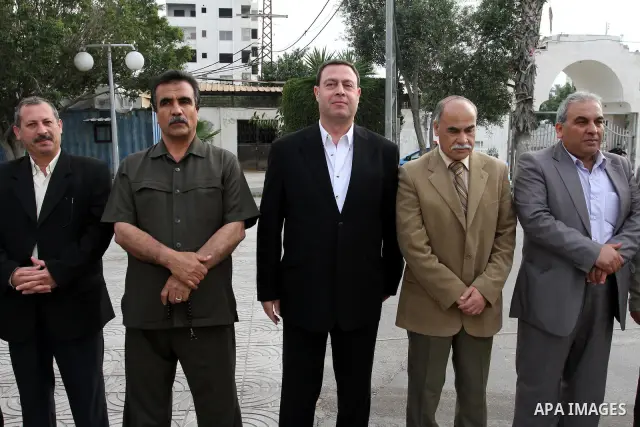 Palestinian factions leaders and legislative council members participate in Gaza city on May 17,2011 in the condolences tent for the martyrs killed in the border between Syria, Lebanon and Israel during rallies to mark 6...