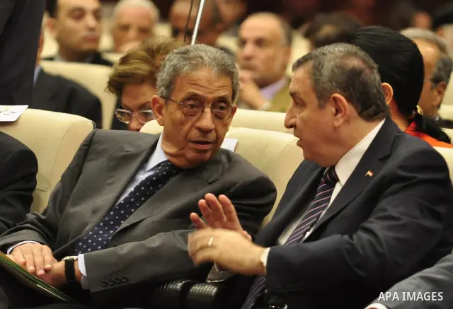 Egyptian Prime Minister, Issam Sharaf and former Secretary-General of the Arab League, Amr Moussa participate in the National Reconciliation Conference in Cairo, Egypt on May 21,2011. Photo by Ahmed Asad