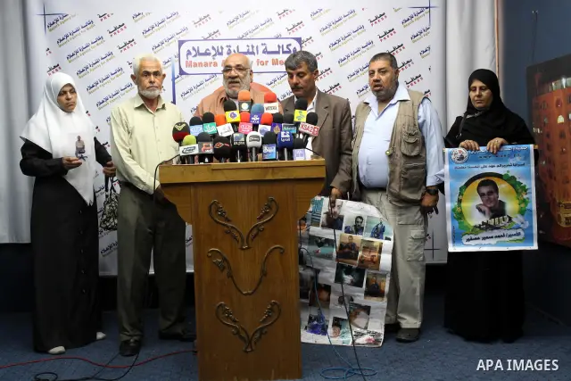 Palestinian relatives of the prisoners in Israeli jails during a press conference to protest the living conditions of prisoners and to prevent them from visiting the relatives in the israeli jails in Gaza City on May 25,...