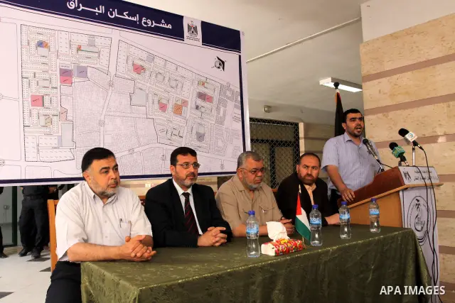 Palestinian members of the Ministry of works and housing attend a press conference to announce the distribution of the governmental lands for citizens in Gaza city on May 25,2011.. Photo by Mohammed Asad