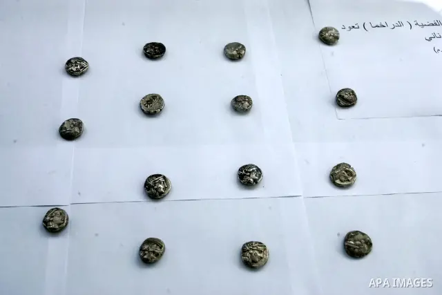 Ancient artifacts recently discovered near the Egyptian border town of Rafah are displayed by the Hamas-run ministry of tourism and antiquities in the southern Gaza Strip on May 25, 2011. The Palestinian Authority has be...