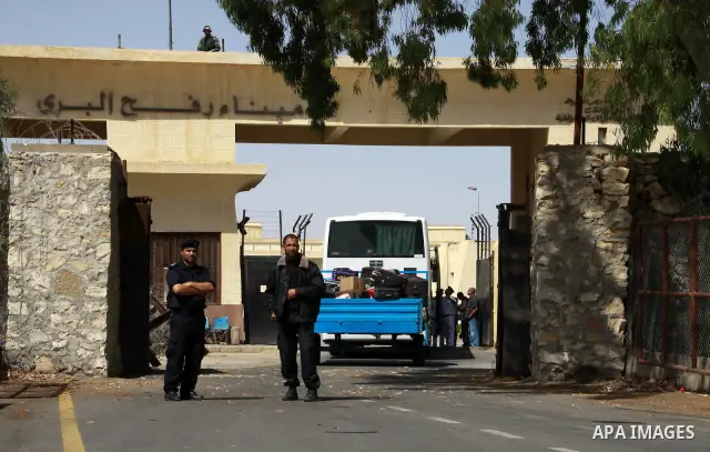 Palestinian border police in the Rafah border crossing in the southern Gaza Strip on May 28, 2011 as Egypt reopened the border, allowing people to cross freely for the first time in four years. Photo by Naaman Omar