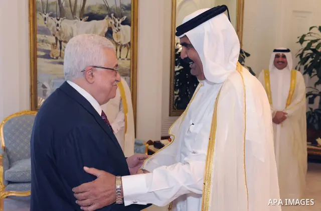 Palestinian President Mahmoud Abbas (Abu Mazen) during a meeting with the Emir of Qatar Sheikh Hamad bin Khalifa al-Thani, in Doha on May 29, 2011. Photo by Thaer Ganaim