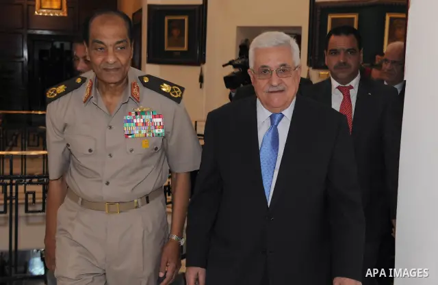 Palestinian President Mahmoud Abbas (Abu Mazen) during a meeting with leader of the Egyptian military, Field Marshal Tantawi, in Cairo on May 30, 2011. Photo by Thaer Ganaim