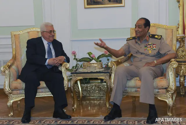 Palestinian President Mahmoud Abbas (Abu Mazen) during a meeting with leader of the Egyptian military, Field Marshal Tantawi, in Cairo on May 30, 2011. Photo by Thaer Ganaim