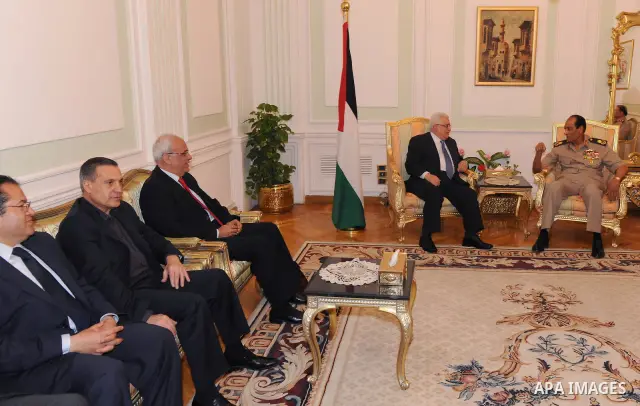Palestinian President Mahmoud Abbas (Abu Mazen) during a meeting with leader of the Egyptian military, Field Marshal Tantawi, in Cairo on May 30, 2011. Photo by Thaer Ganaim