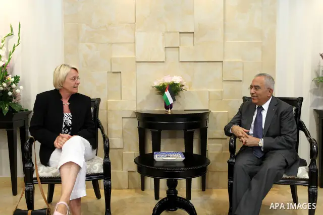 Palestinian Prime Minister Salam Fayyad during a meeting with Susanne Kastner, Chairperson of the Defence comittee of the German Bundestag in the west bank city of Ramallah on May 31, 2011. Photo by Mustafa Abu Dayeh