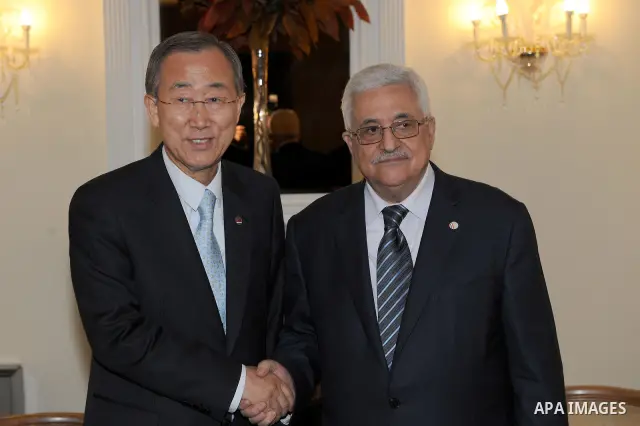 Palestinian president Mahmud Abbas meets with UN Secretary-General Ban Ki-moon on June 2, 2011 in Rome. Photo by Thaer Ganaim