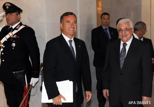 Palestinian President Mahmoud Abbas meets with the Italian Foreign Minister, Franco Vartini in Rome on June 3,2011. Photo by Thaer Ganaim
