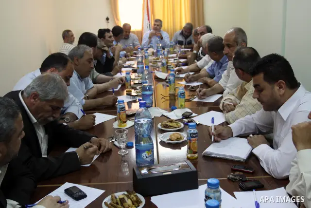 Palestinian factions during a meeting to mark the 44th anniversary of 'Naksa', Arabic for setback of the Six Days War in Gaza city on June 6, 2011. Photo by Mohammed Asad