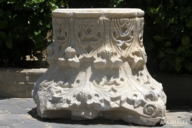 Ancient artifacts recently discovered, base and crown of the ancient columns in Gaza city on June 9, 2011. This Ancient artifacts back to the Byzantine period by more than 1200 years. Photo by Mohammed Asad