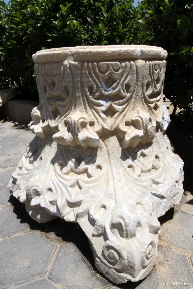 Ancient artifacts recently discovered, base and crown of the ancient columns in Gaza city on June 9, 2011. This Ancient artifacts back to the Byzantine period by more than 1200 years. Photo by Mohammed Asad
