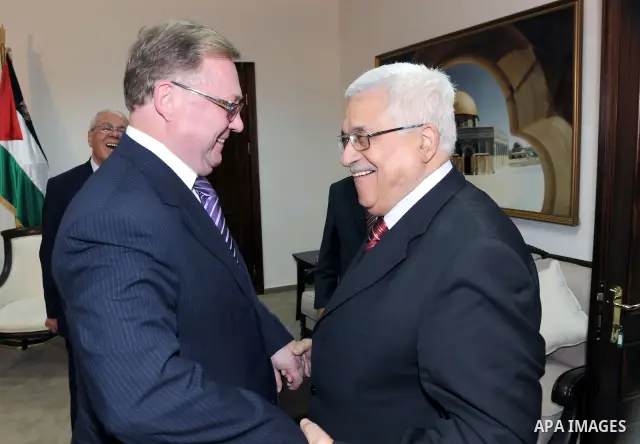 Palestinian President Mahmoud Abbas (Abu Mazen) during a meeting with chairman of the Russian Accounting, Sergei Stepashn, in the west bank city of Ramallah on June 11, 2011. Photo by Thaer Ganaim