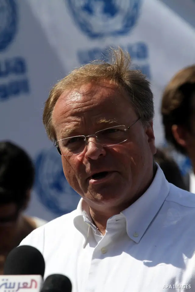 German Development Minister, Dirk Nebel delivers speech during a press conference following his visit to Gaza Strip at the UNRWA headquarters in Gaza city on June 14,2011. Photo by Mohammed Asad