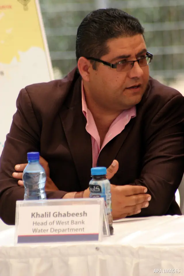 Khalil Ghabeesh a head of West Bank Water Department participates in the inauguration ceremony for well stations rehabilitation project in the southern West Bank village of Tuqu'a, which was financed by the US Agency for...