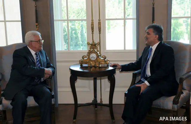 Palestinian President Mahmoud Abbas meets with Turkey's President Abdullah Gul at the Presidential Palace of Cankaya in Ankara, on June 23, 2011. Photo by Thaer Ganaim