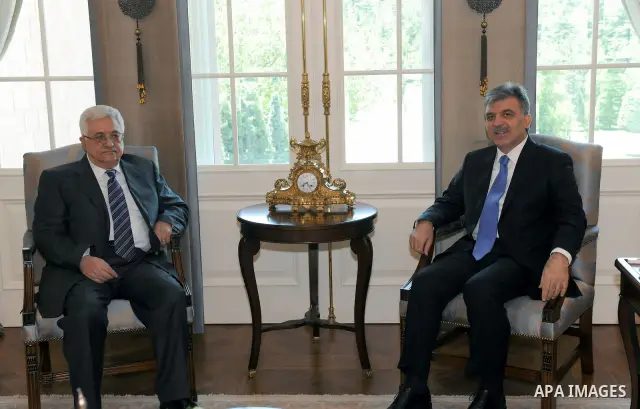 Palestinian President Mahmoud Abbas meets with Turkey's President Abdullah Gul at the Presidential Palace of Cankaya in Ankara, on June 23, 2011. Photo by Thaer Ganaim