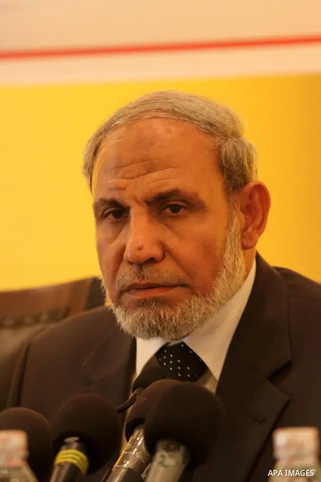 Palestinian senior Hamas leader, Mahmoud al-Zahar delivers speech during a meeting to announce for his new book in Gaza city on Jun 25,2011. Photo by Mohammed Asad