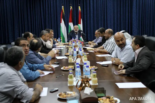 Palestinian Prime Minister in Gaza strip, Ismail Haniya meets with the universities professors in his office in Gaza city on June 26, 2011. Photo by Mohammed Asad