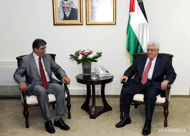 Palestinian President Mahmoud Abbas (Abu Mazen) meets with Cyprus Interior Minister, Neoclis Sylikiotis in the West Bank city of Ramallah on June 27, 2011. Photo by Mufeed Abu Hasnah